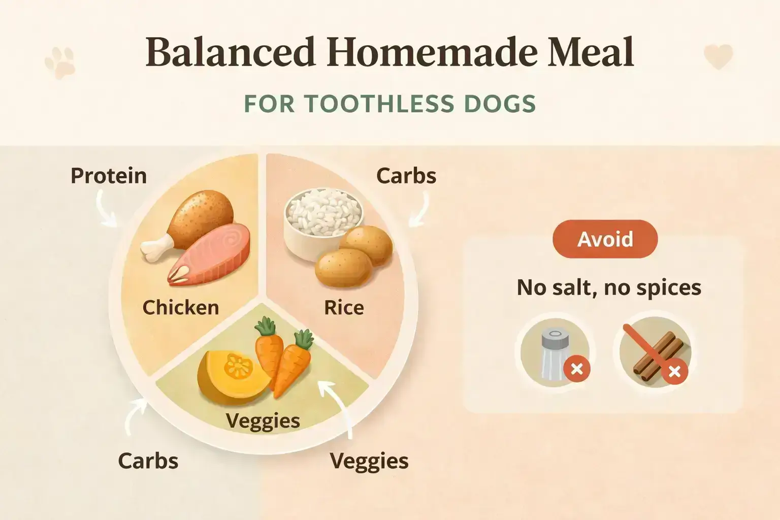 Balanced meal for toothless dogs