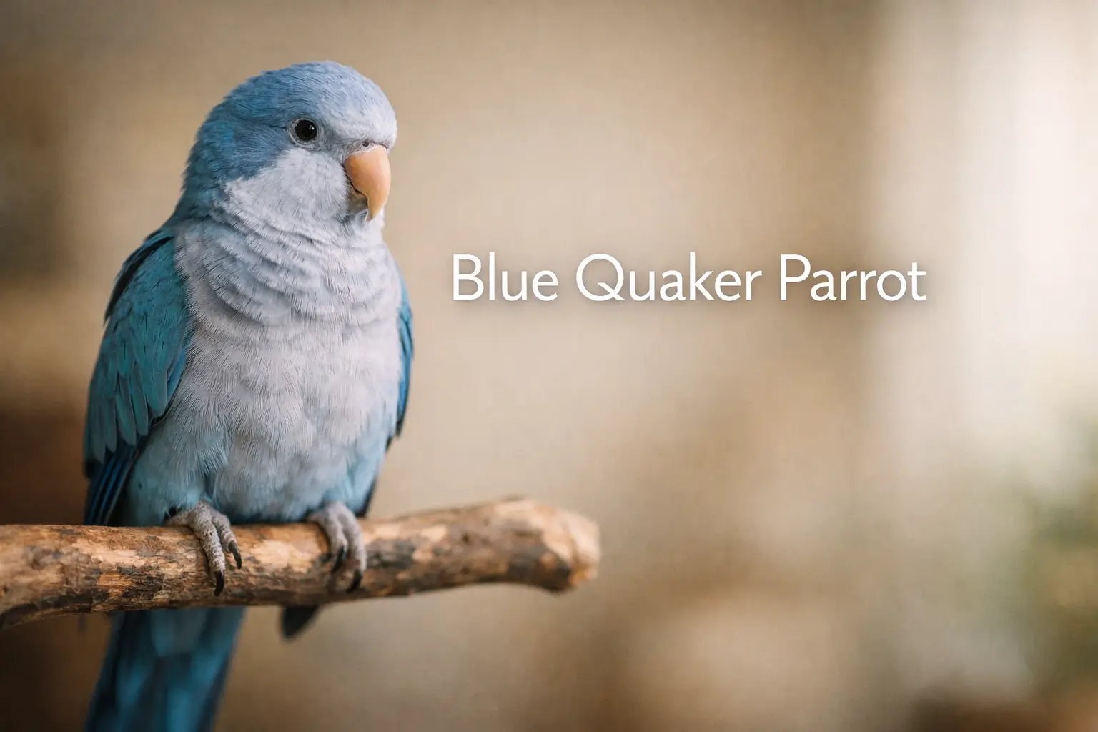 Blue Quaker Parrot on wooden branch