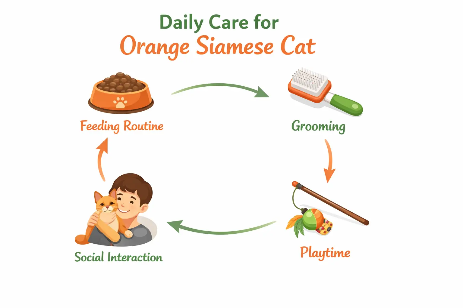 Daily care steps for an orange Siamese cat