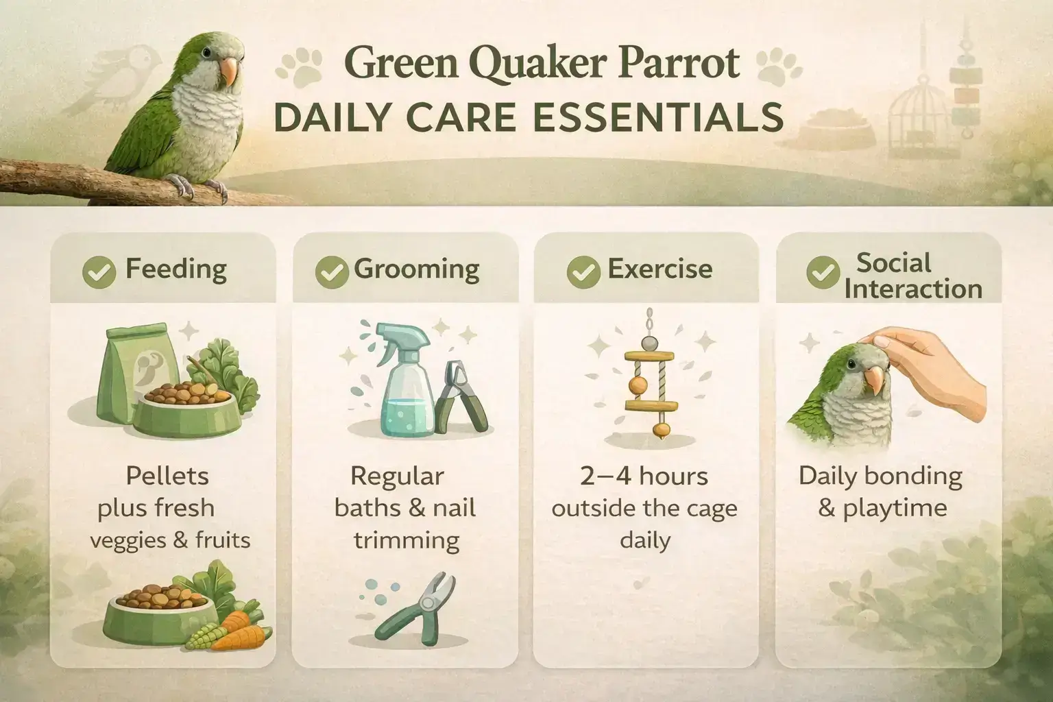 Green quaker parrot care guide