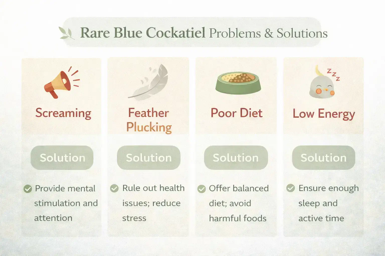 Rare blue cockatiel issues and solutions