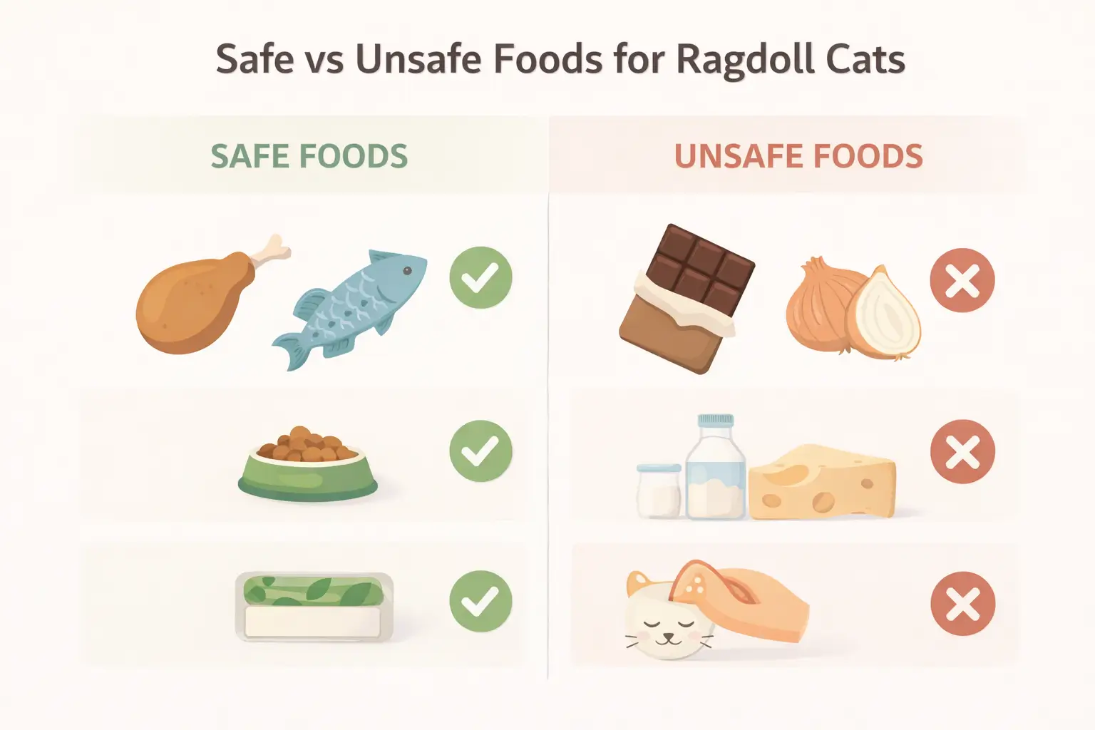 Safe vs unsafe foods for cats
