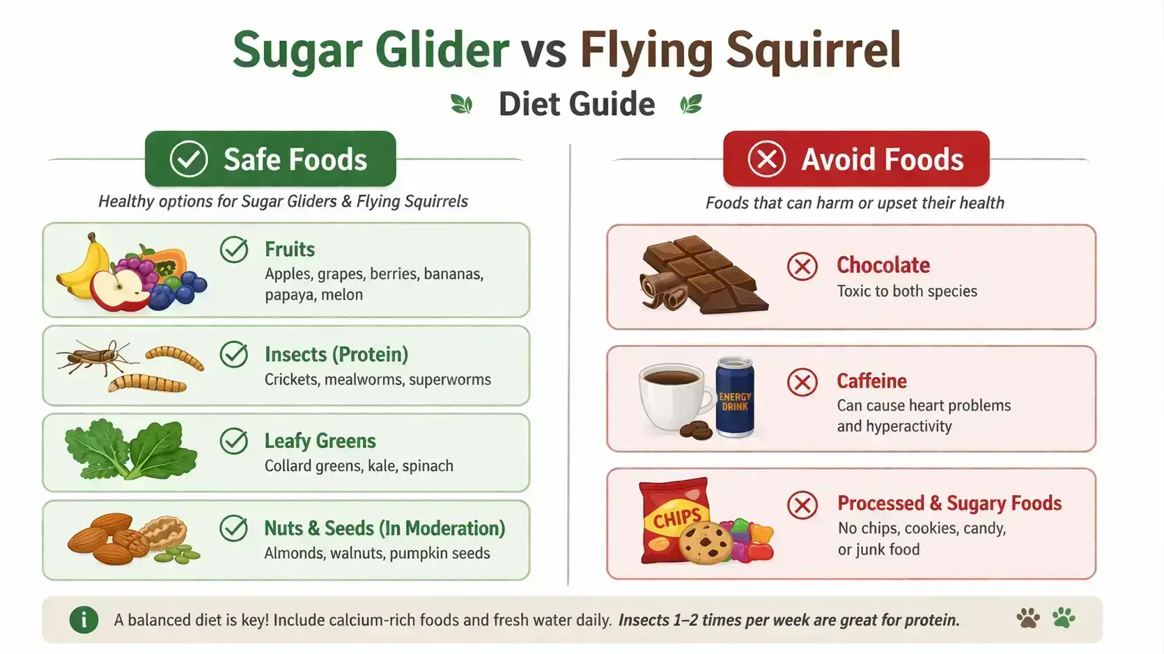 Sugar glider vs flying squirrel diet guide