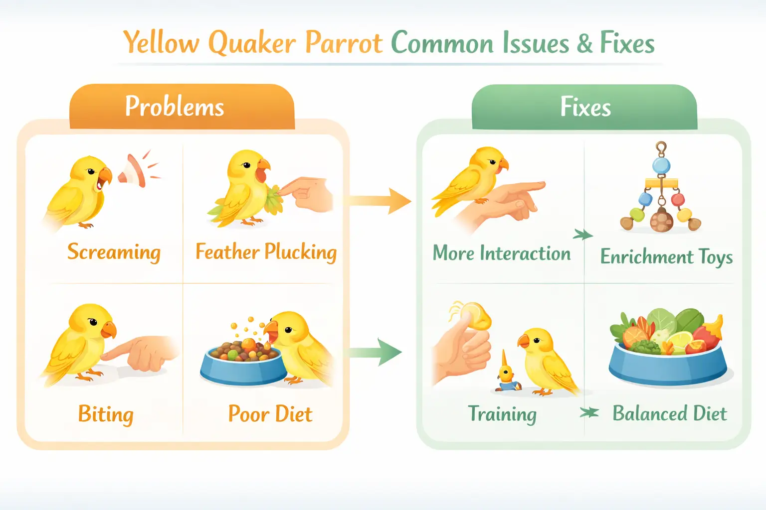Yellow Quaker parrot issues and solutions