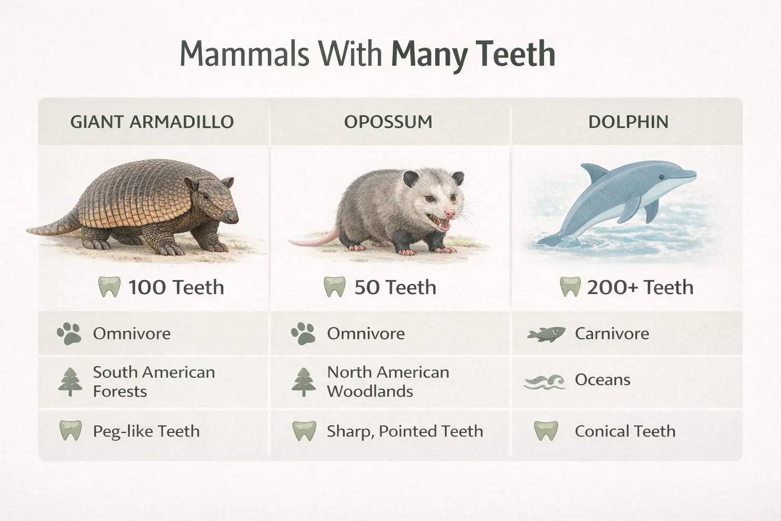 mammals with the most teeth