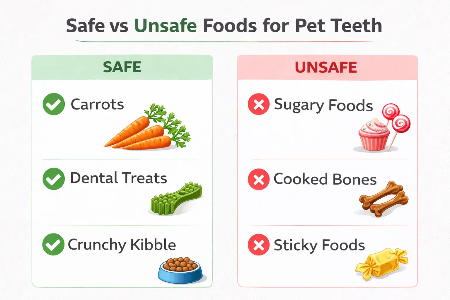 safe vs unsafe foods for pet teeth