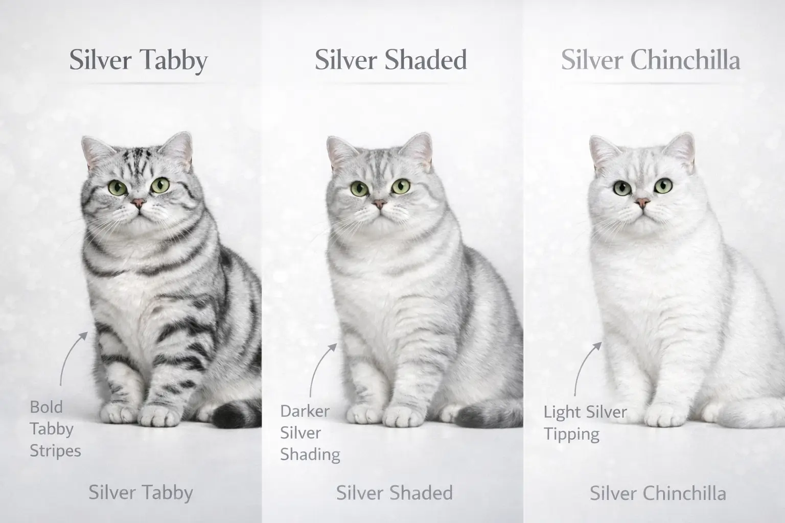 British Shorthair Silver Tabby vs Silver Shaded vs Chinchilla