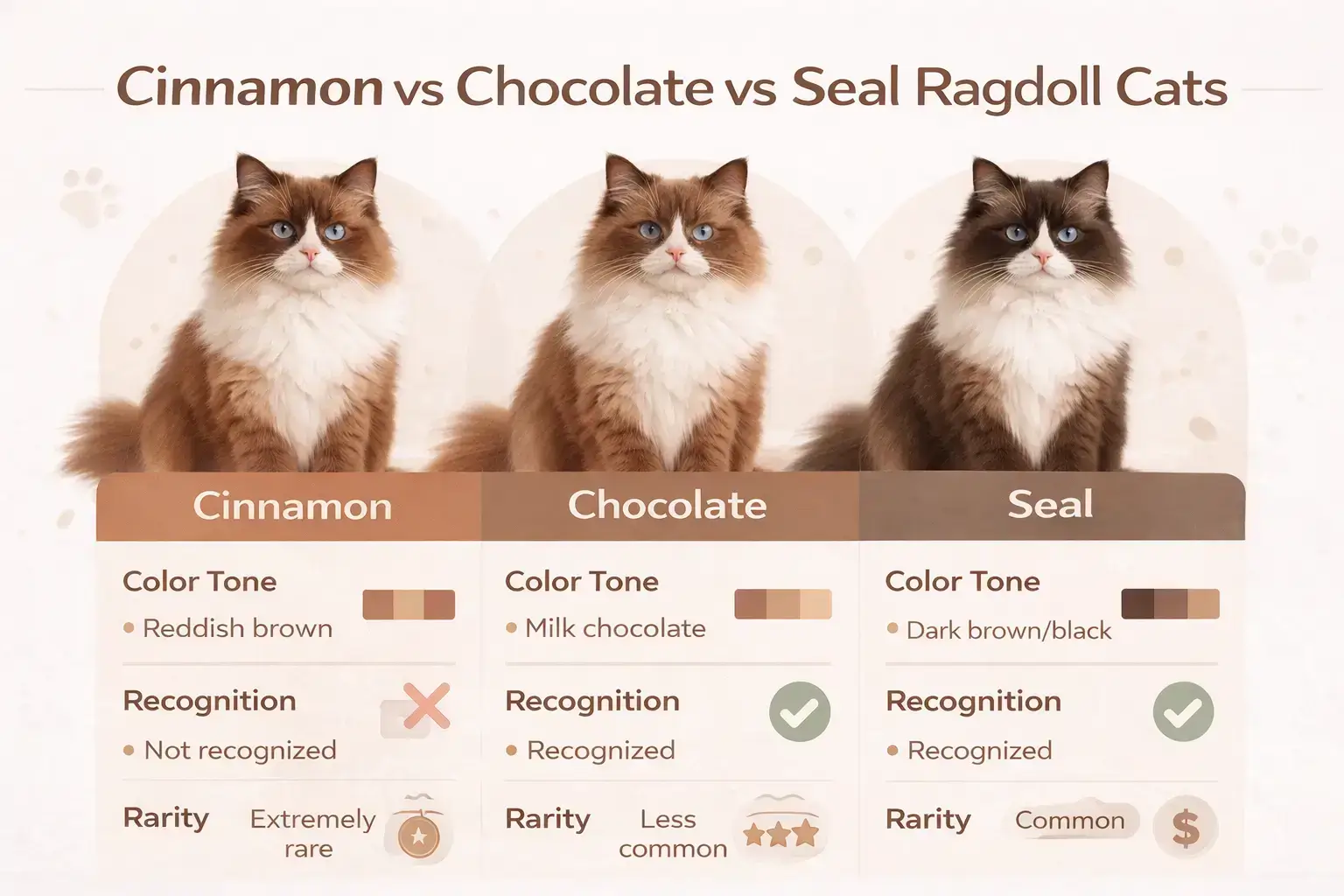 Cainnamon vs Chocolate vs seal ragdoll cats