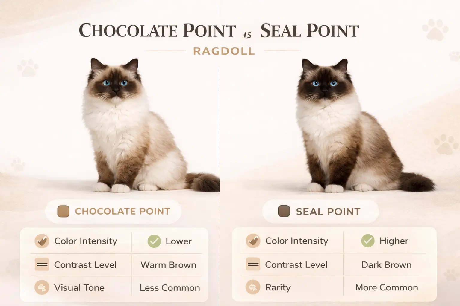 Chocolate point vs seal point ragdoll comparison