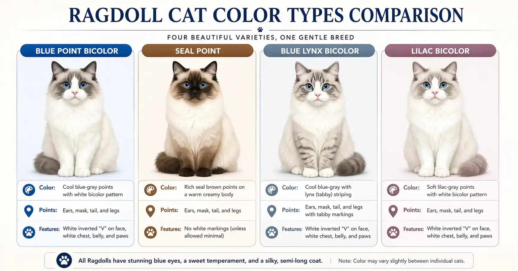 Comparison of ragdoll color types and patterns
