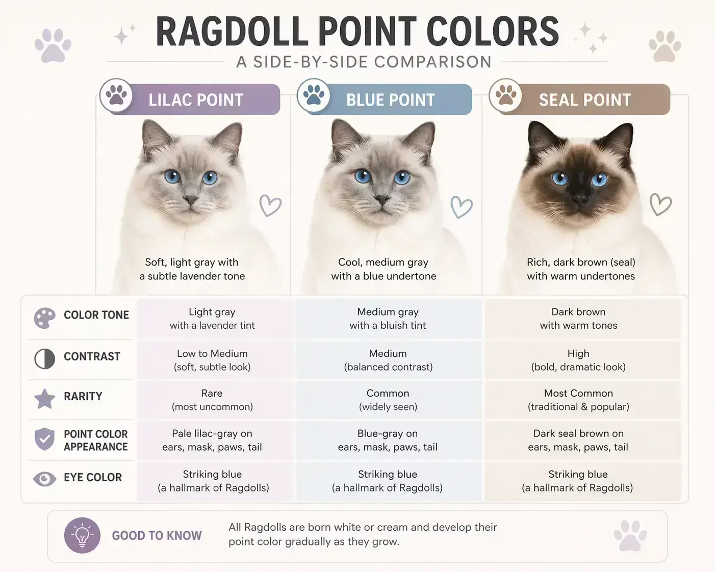 Difference between blue point, seal point, lilac point ragdoll