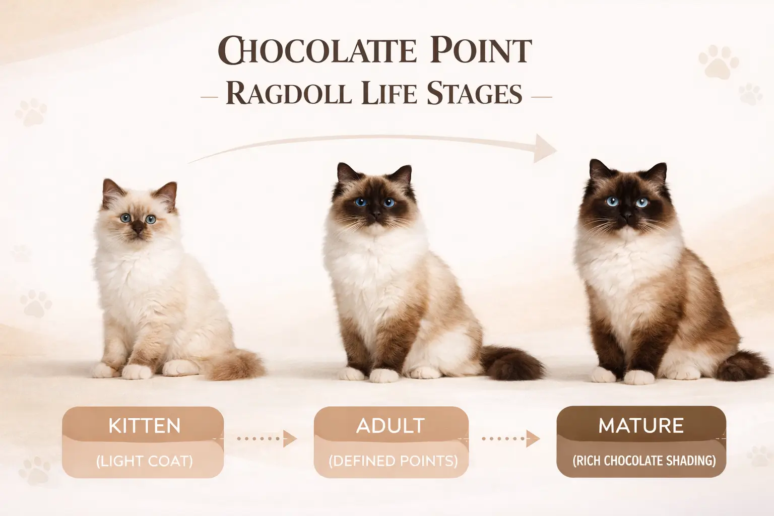 Growth stages of chocolate point ragdoll