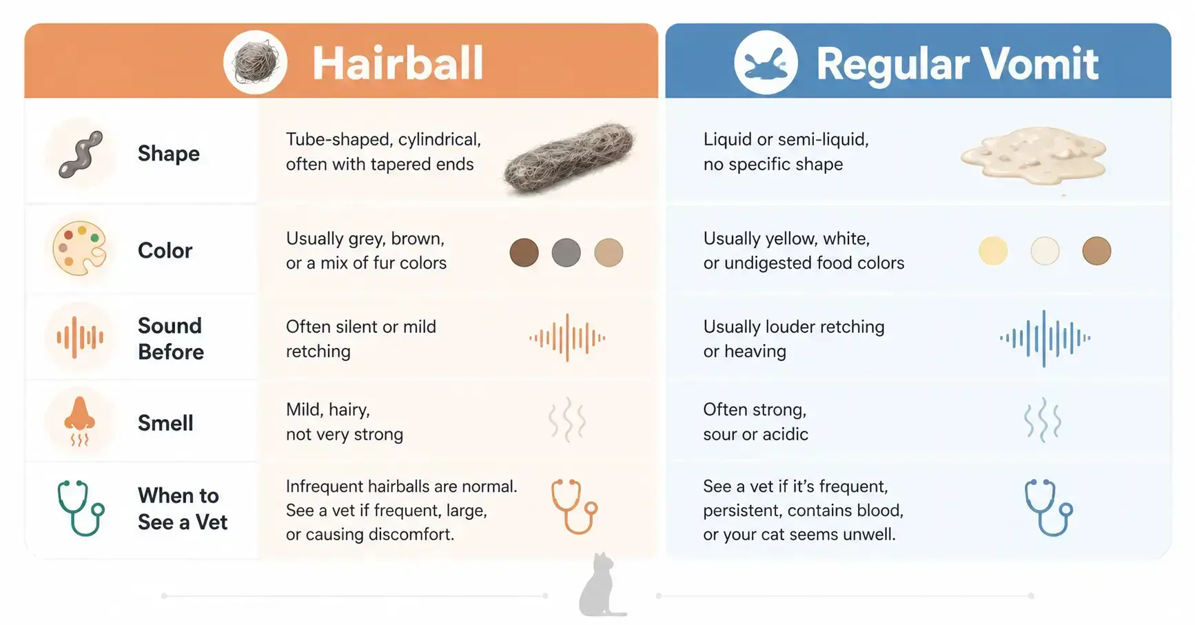 Hairball vomit vs. regular vomit