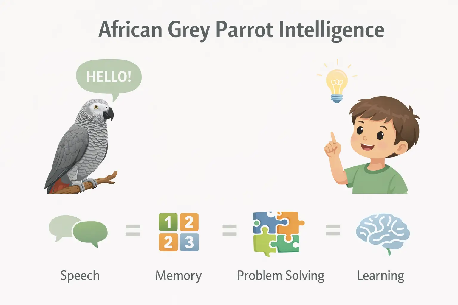 Intelligence and abilities of African grey parrots