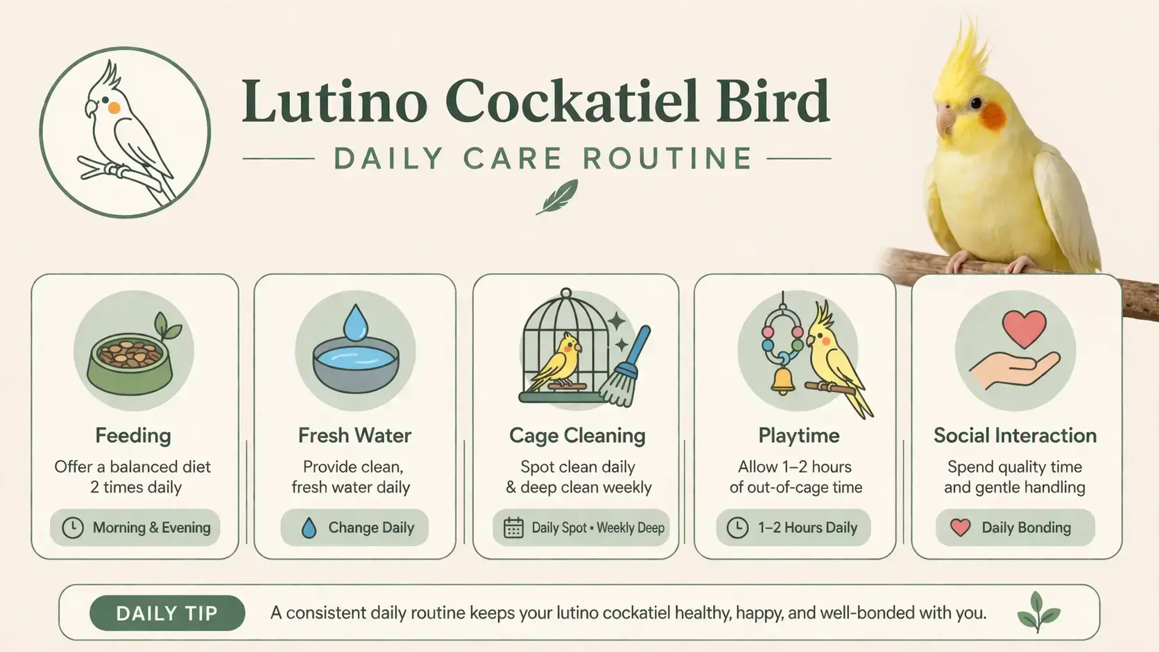 Lutino cockatiel daily care guide
