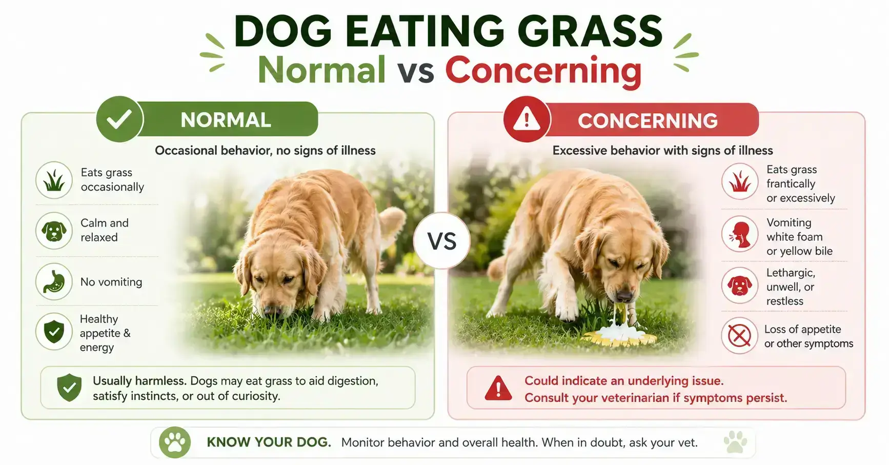 normal vs concerning dog grass eating behavior and symptoms
