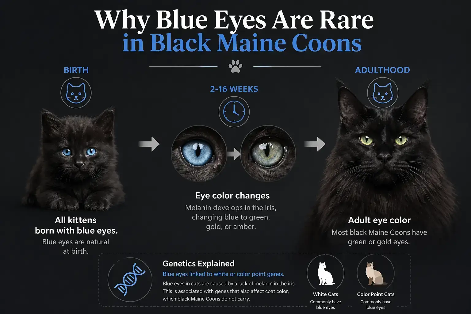 why blue eyes are rare in black Maine Coon cats